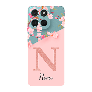 Capinha para Moto G67 Power Anti Impacto Personalizada - Delicate Flowers Rosa com nome e fundo transparente