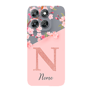 Capinha para Moto G77 Anti Impacto Personalizada - Delicate Flowers Rosa com nome e fundo transparente