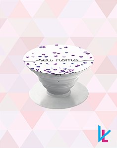 Pop Socket - Chuva de Corações roxo com nome