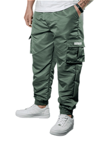 CALÇA JOGGER CARGO CORTA VENTO VERDE
