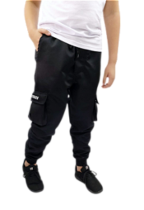 CALÇA JOGGER CARGO CORTA VENTO INFANTIL PRETA
