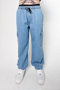CALÇA JEANS CARGO AZUL CLARO