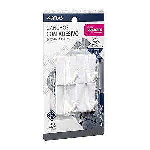 Gancho Adesivo Branco Plástico 0,3Kg 4 Peças Pequeno PRIMAFER PR2508