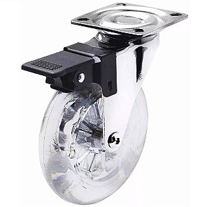 Rodizio Gel (Silicone) Chapa Reta Giratoria C/Trava 75mm JOMARCA 2182