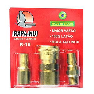 Kit Ar Comprimido 1/4" Alta Vazão Jogo 3 pçs - RAPANUI K19