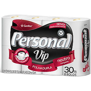 Papel Higiênico Personal Vip Folha Dupla Fardo c/ 8x8 Rolos Un.