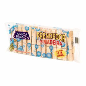Prendedor de Madeira Varal Aguia branca C/ 12 Un.