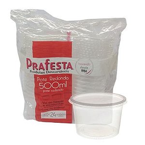 Pote P.P Redondo 500ml Prafesta c/ 24 Un.  Vai ao Freezer e Micro ondas