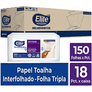 Papel Toalha Interfolha Folha Tripla Elite Caixa c/ 18x150 Un.