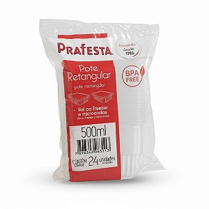 Pote c/ Tampa 500ml Retangular Prafesta - c/ 24 und.