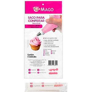 SACO P/ CONFEITAR MEDIO 34X22CM MAGO C/ 5 UN.