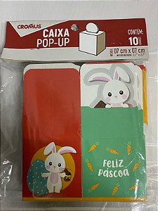 CAIXA POPUP FELIZ PASCOA 7X7CM CROMUS C/ 10 UN.