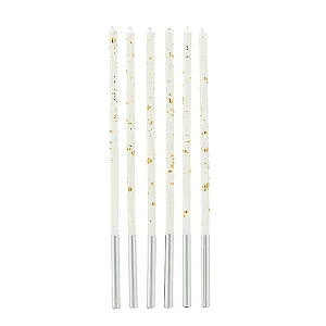VELA PALITO BRANCA C/ DOURADO 17CM SILVER FESTA C/ 6 UN.