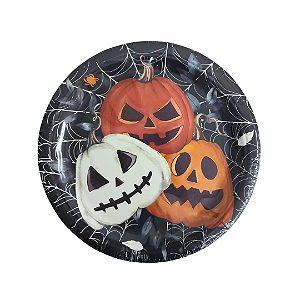 PRATO PAPEL ABOBORAS HALLOWEEN 18CM SILVER FESTAS C/10 UN.