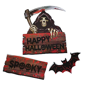 ENFEITE DECORATIVO HAPPY HALLOWEEN ASSUSTADOR UN.