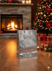 Sacola Natal Prata Laminada - Tam. M und.