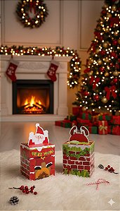 Caixa Chaminé Papai Noel - 14x14x25 cm