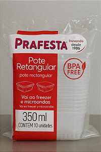 Pote c/ Tampa 350ml Retangular Prafesta - c/ 24 und.