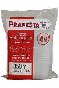 Pote c/ Tampa 350ml Retangular Prafesta - c/ 24 und.