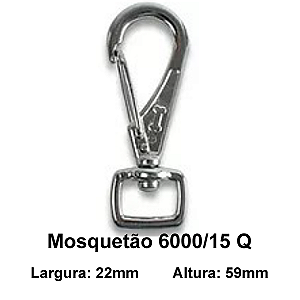 Mosquetão para Coleira pequena com quadro de 15mm modelo 6000-15 Q Niquelado