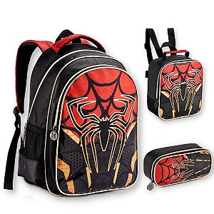 Kit Mochila Escolar Infantil Costas Homem Spider Dark Aranha