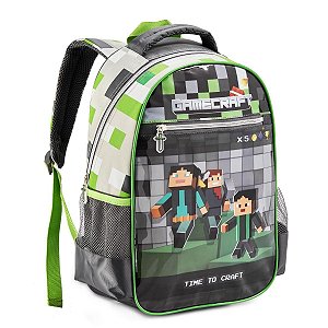 Mochila Costas Escolar Gamecraft Verde Infantil Masculina