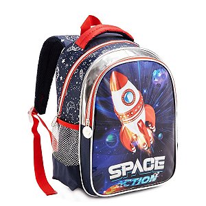 Mochila Infantil Escolar Reforçada Grande Menino Foguete
