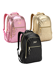 Mochila Escolar Passeio Juvenil Feminina Estilosa Metalizada
