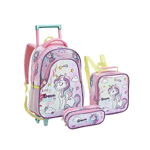 Kit Mochila Rodinha Infantil Unicórnio Seria Holográfico