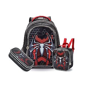 Kit Mochila Costas Spider Dark Escolar Infantil Aranha