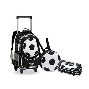 Kit Mochila Rodinha Bola De Futebol Meninos Jogador Escolar