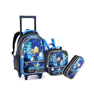 Kit Mochila Rodinha Game Jogos Azul Escolar Meninos