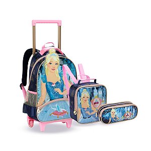 Kit Mochila Rodinha Princesa Sapatinho De Cristal Escolar
