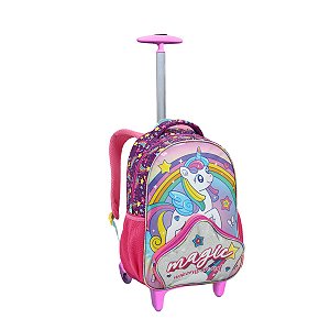 Mochila Rodinha Unicornio Magic Arco Iris Meninas Escolar