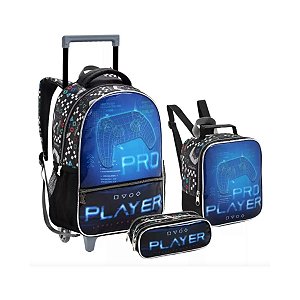 Kit Mochila Rodinha Lancheira Estojo Vídeo Game Pro Player