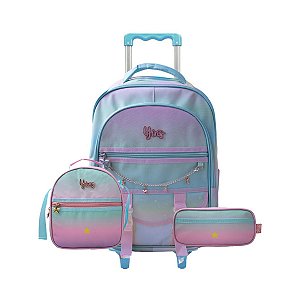 Kit Mochila Rodinha Juvenil Degradê Corrente Estrela Escolar