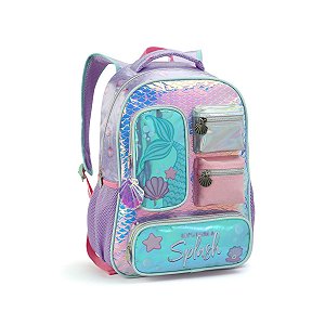 Mochila Costas Infantil Sereia Escolar Holográfica Espaçosa