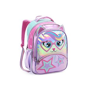 Mochila Creche Infantil Gatinho Estrela Holográfica Meninas