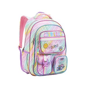 Mochila Escolar Feminina Juvenil Holográfica Love Reforçada