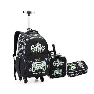 Kit Mochila De Rodinhas 360° Gamer Juvenil Meninos Escolar