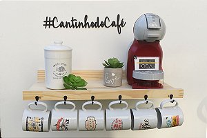 Prateleira para máquina de café Pinus com Ganchos pretos + letterig