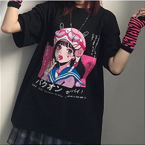 Camiseta Feminina Harajuku / Y2K / Estilo Harajuku / Retrô / Estilo Coreano  / Gótico / Punk / Anime - Escorrega o Preço