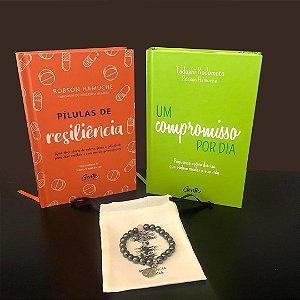 kit Compromisso - 1 Livro - Um Compromisso Por Dia + 1 Livro - Pílulas de Resiliência + 1 Pulseira - Hematita com Quartzo Rosa e Frete Grátis