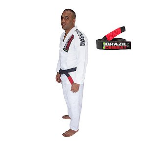 Kimono Jiu-JItsu Xtra-Lite Branco com Faixa Preta Brazil Combat