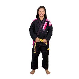 Kimono Jiu-JItsu Feminino Infantil Xtra-Lite Preto com Rosa Brazil Combat
