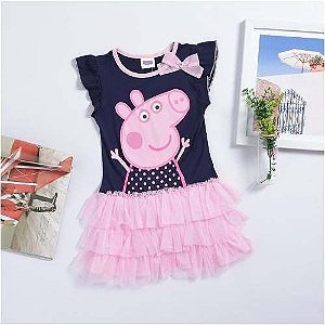Vestidos Peppa Pig Com Tule Rosa e Azul