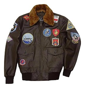Jaqueta Top Gun Couro Legitimo Aviador Jato Caça Militar