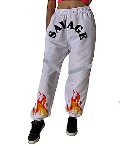 Calça de Tactel Tecido Leve | Savage Fogo Com Faixa Refletiva