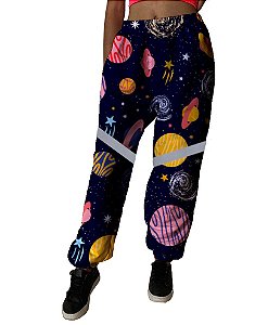 Calça de Tactel Tecido Leve | Galáxia Com Faixa Refletiva