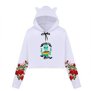 Cropped de Moletom Estampado nas Mangas Floral Vermelho | Too gay 2